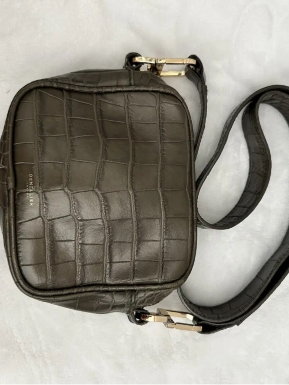 DeMellier Croc-Embossed Dark Green Leather Crossbody - Picture 3 of 7